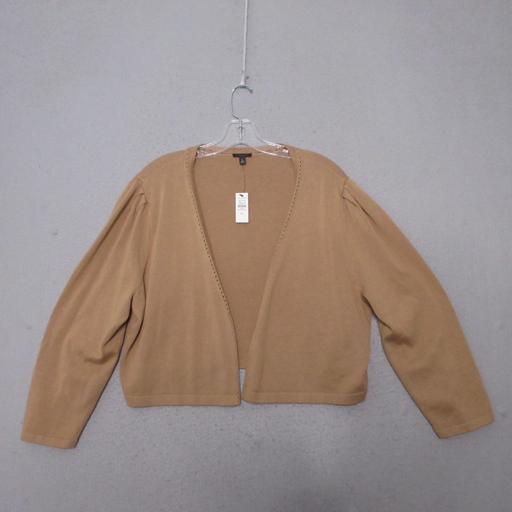 Talbots Sweater Cardigan Shrug Camel‎ Color Preppy Puff Sleeve Scallop Crop NWT